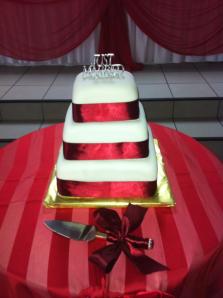 ivory and red wedding cake